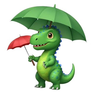 Generate a cute dinosaur with an umbrella in his hans sticker