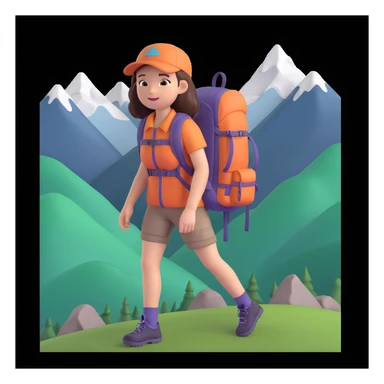 girl back packing mountains in background, close up pose sticker