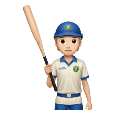 A boy standing in  cricket ground lifting his bat upwards and looking the sky after completing his century sticker