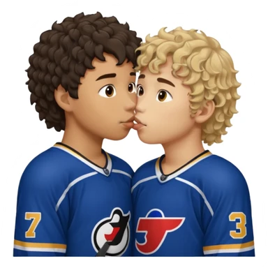 Asian Straight Dark hair boy hockey player kissing curly hair dirty blonde hockey player boy sticker