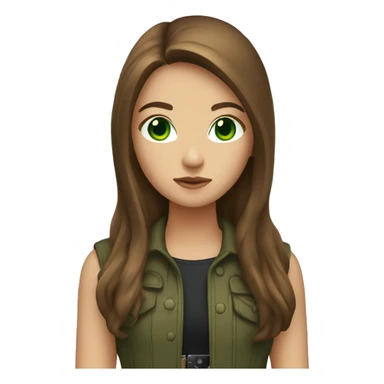  girl with long brown hair green eyes with gun sticker