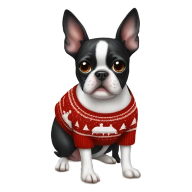 Boston Terrier wearing christmas Sweater  sticker