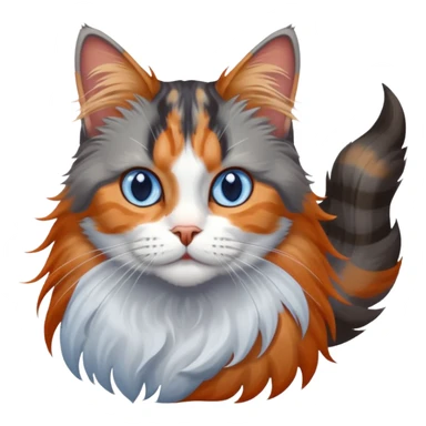 longhair calico cat with blue eyes and longhair grey tabby cat with orange eyes together sticker