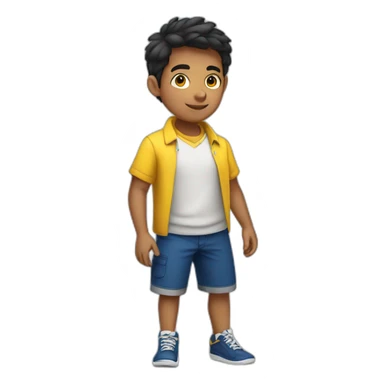 latin american kid student wearing yellow shirt and deep blue shorts sticker