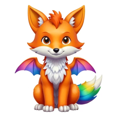 Cartoon Fox dragon hybrid with wings face front full body rainbow colored sticker