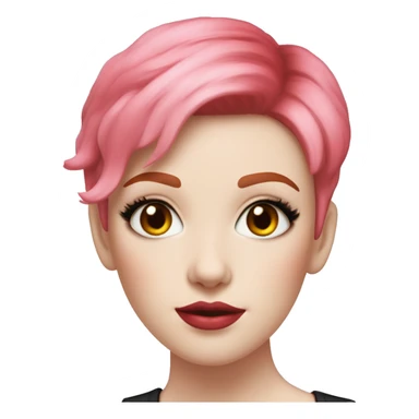 Woman with very pale skin, with bright red pixie cut hair, heavy eye makeup, cat eyeliner, long eyelashes, bright pink blush and bright pink lipstick  sticker