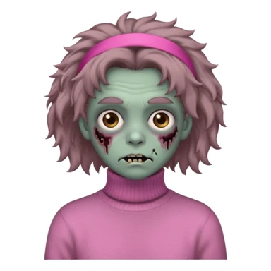 brown fluffy haired grey zombie with pink turtleneck sweater and hair band sticker