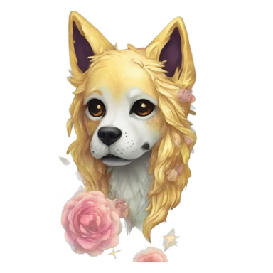 iridescent kintsugi fluffy zombie dog fox head zombie skull skeleton gold mechanical nebula galaxy stars colorful flowers fairy lights vintage zombie sticker