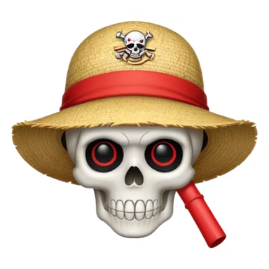 Luffy straw hat logo but.his head is a skull and the line in the hat is red without a hair and a completely black eyes sticker
