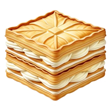 mille-feuille-cinematic-realistic-mille-feuille-dessert-emoji,-depicted-as-a-rectangular delicate-pastry-composed-of-two-crisp-layers-of-puff-pastry-with-a-rich-cream-filling,-rendered-with-intricate-textures-and-elegant,-soft-lighting. Please only show two layers only. sticker