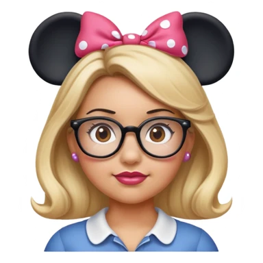 Thick Woman Hazel eyes glasses blonde hair Minnie mouse ears sticker