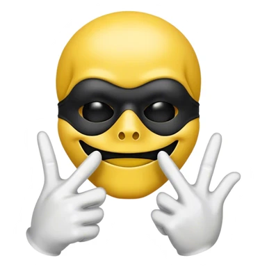 Yellow face emoji , with black mouth mask on it half lower skull , with hand sign like winner but second finger is open and third finger is closed sticker