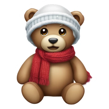 Gute Nacht teddy mit roter Mütze und Schal und Mond im Schnee  sticker