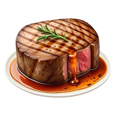 Cinematic thick-cut scotch fillet steak, perfectly seared with grill marks, a grilled center, rich and savory, warm glow, sizzling and mouthwatering, highly detailed and appetizing. sticker