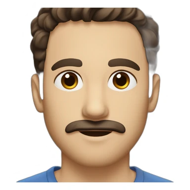 A young Caucasian man with dark brown, almond-shaped eyes, short dark brown hair, and a small dark brown beard with a more prominent mustache. sticker