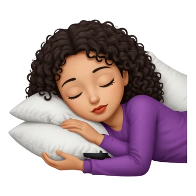 Sleeping Spanish girl on white pillow dark curly hair mixed skin sticker