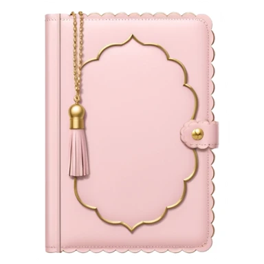 a soft pink journal with scalloped edges, tiny gold dot details, and a small tassel charm, cozy and elegant stationery vibe sticker