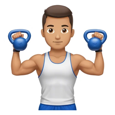 athletic man with blue shorts holding kettlebell sticker