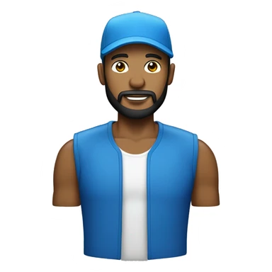 Homme blanc avec une barbe naissante portant une casquette bleu , un survêtement bleu et des baskets bleues sticker