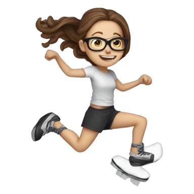 White girl with long brown hair and glasses jumping on kangoo jump shoes  sticker