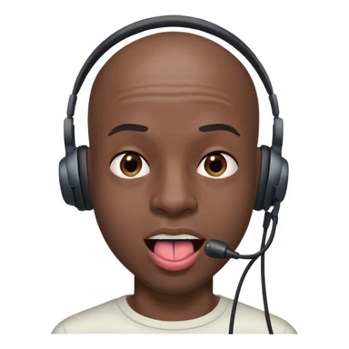 Black guy with bald spots with almost no hair with his tongue out with a big headset dent sticker