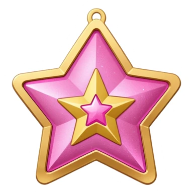 a glittery golden star-shaped medal with a soft cardboard texture, featuring a pink number 1 in the center with the text  sticker