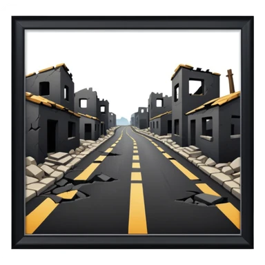 ruined town with horizontal destroyed road sticker