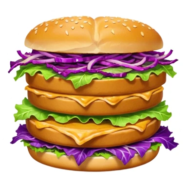 Spicy stacked chicken sandwich — two thick golden toast slices, a crispy breaded chicken fillet, green lettuce, and purple cabbage slaw, with glossy dark sauce dripping down the sides. sticker