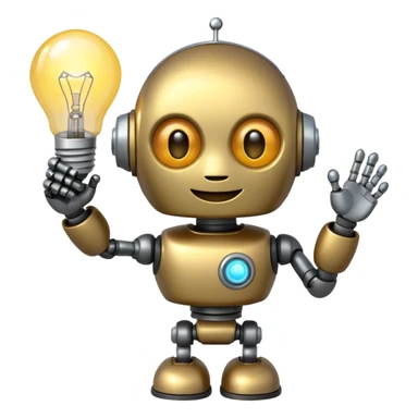 “A happy robot emoji holding a light bulb.” sticker