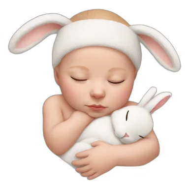 Sleeping white Newborn with bunny headband sticker