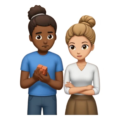 Black guy building brick wall from heartbroken tan lady with hair in bun sticker