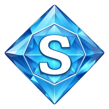 Create a custom emoji badge featuring a stylized, glossy letter “S”. Style it after the Diamond rank from League of Legends. Use crystalline blue tones, sharp reflections, faceted textures, and a high-end glowing frame.
 sticker