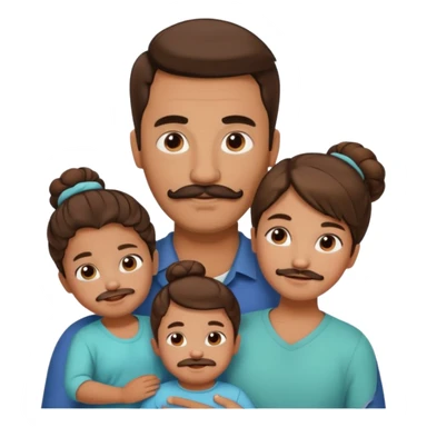 brown family with mom dad teenage daughter toddler son and baby. moms hair is in a bun and dad has a mustache and beard sticker
