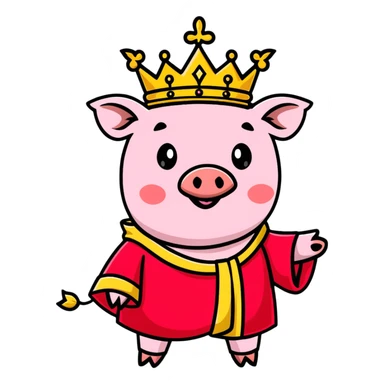 Pink pig wearing a golden crown and royal red robe, Technoblade sticker