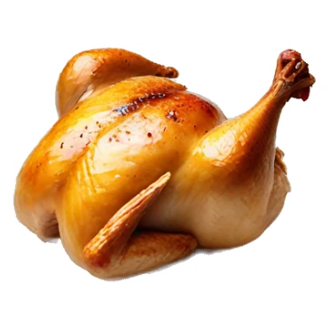 a very appetising roasted chicken on a white plate with steam because its piping hot  sticker