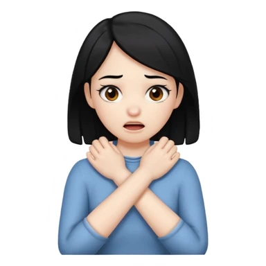 criss cross hands around throat choking self emoji female black hair brown eyes  sticker