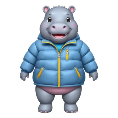 a full body of cute hippo with puffer sticker
