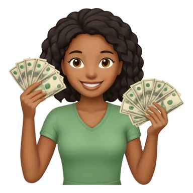 A black girl holding a lot of money on her hands and smiling  sticker