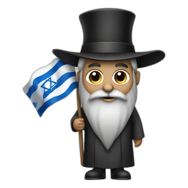 rabbin with long beard holding israel flag sticker