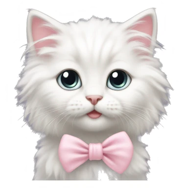 Cute fluffy White kitten with light pink bow sticker