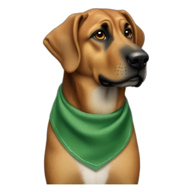 75% Coonhound 25% German Shepherd mix dog wearing small plain green bandana side view full body in profile left facing sticker