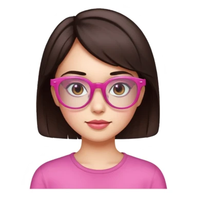 to give birth to a brunette girl who wears semi-transparent pink glasses and has short dark brown hair. sticker
