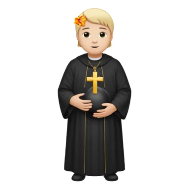 pregnant man with parted blonde middle hair  and dressed like a catholic priest  sticker