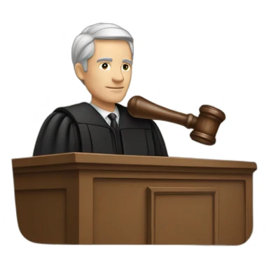 male judge with small woodden hammer sticker