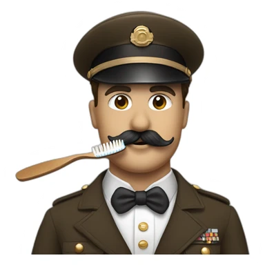 Charlie chaplin with military brown costum and toothbrush mustach sticker