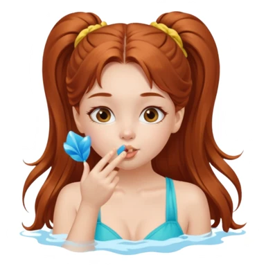 A cute ukrainian girl, with long auburn hair two side ponytails, in a bathing costume, she's blowing a kiss. sticker