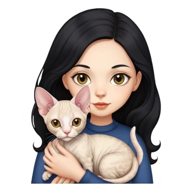 A girl with long black hair holding a Devon cat sticker