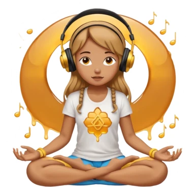 A girl is sitting cross-legged in a meditation pose, wearing headphones and listening to music. The song is so good that honey is dripping from her ears, and her expression is completely dazed because she’s enjoying the music so much. Like this girl 🧘🏻‍♀️ sticker