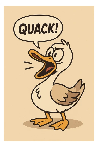 a duck quacking, cartoon style, flat toon style sticker