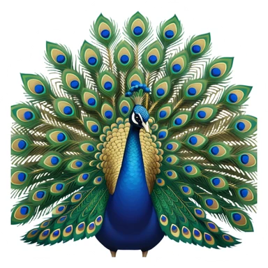A colorful peacock with a large, fan-like tail displaying vibrant shades of blue, green, and gold. Its elegant feathers are spread in a beautiful display, showcasing intricate patterns sticker
